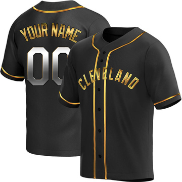 Custom Men's Replica Cleveland Guardians Black Golden Alternate Jersey