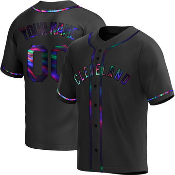 Custom Men's Replica Cleveland Guardians Black Holographic Alternate Jersey