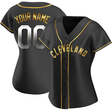 Custom Women's Replica Cleveland Guardians Black Golden Alternate Jersey