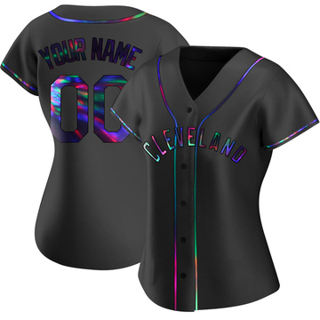 Custom Women's Replica Cleveland Guardians Black Holographic Alternate Jersey
